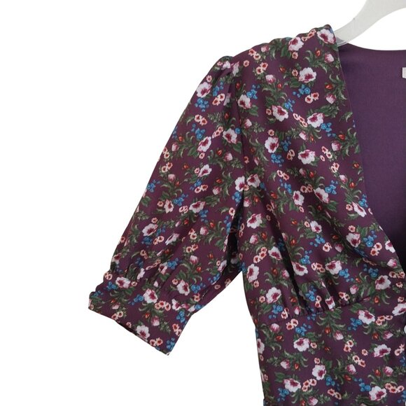 Francesca's Mi Ami Penelope Ruffle Mini Dress Like New Size XXS Purple Floral - Picture 5 of 13
